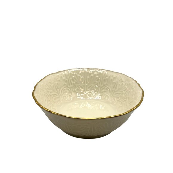 Vintage Lenox Ivory Raised Leaf 24 k Gold Rimmed Bowl - Picture 3 of 3